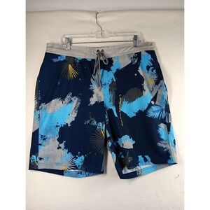 George Mens Stripes Swim Trunks Shorts Size Large 36-38 Red White‎ Blue Flowers